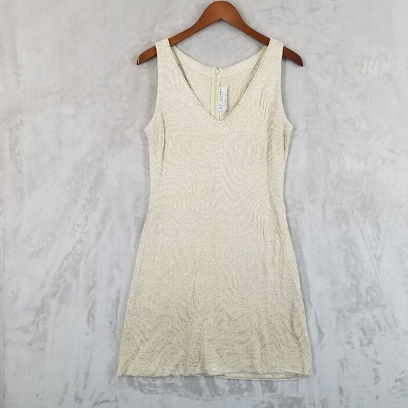 St John Evening Dress Women 8‎ Ivory Textured Knit Sequin Rhinestone Cocktail